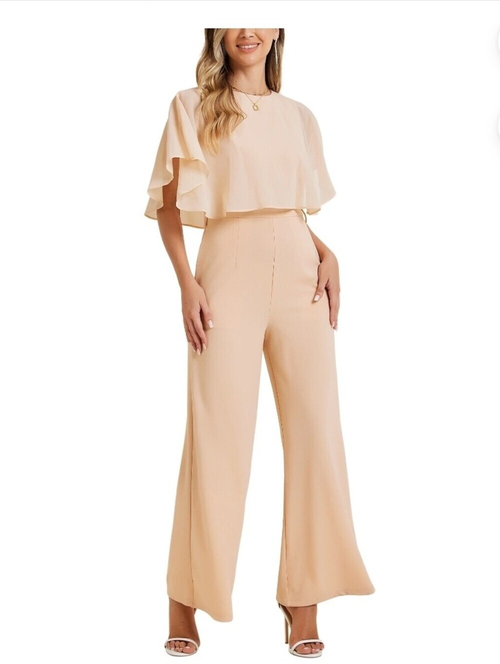 Allegra K Ruffle Sleeve Jumpsuit for Women's Dressy Casual Tie Waist Wide Leg
